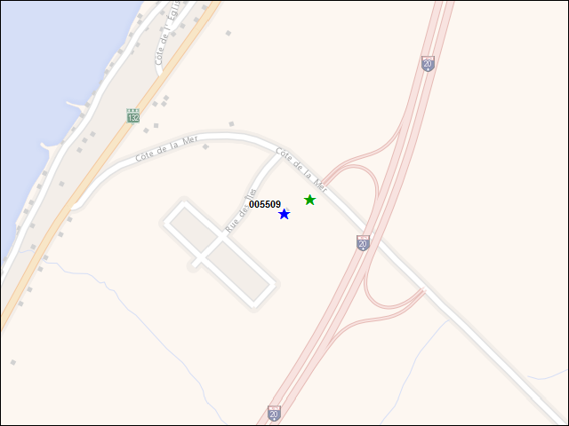 Une carte de la zone qui entoure immédiatement le bâtiment numéro 005509