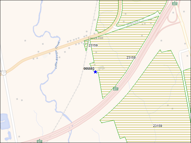 Une carte de la zone qui entoure immédiatement le bâtiment numéro 005593
