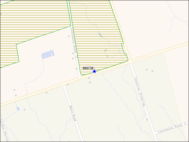 Une carte de la zone qui entoure immédiatement le bâtiment numéro 005738