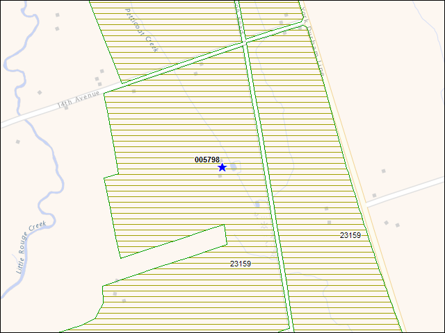 Une carte de la zone qui entoure immédiatement le bâtiment numéro 005798