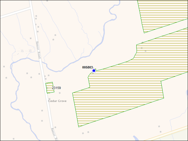 Une carte de la zone qui entoure immédiatement le bâtiment numéro 005803