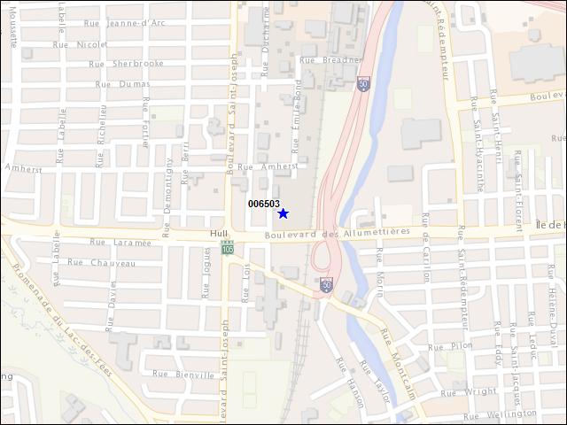 Une carte de la zone qui entoure immédiatement le bâtiment numéro 006503
