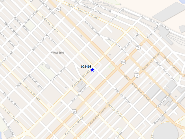 Une carte de la zone qui entoure immédiatement le bâtiment numéro 008195