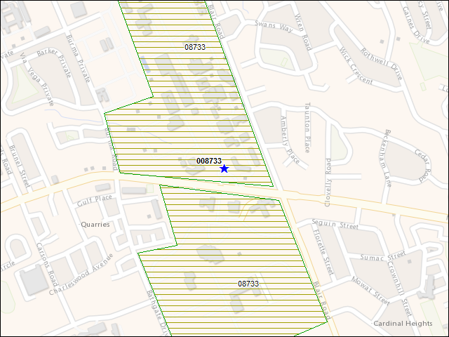 A map of the area immediately surrounding building number 008733