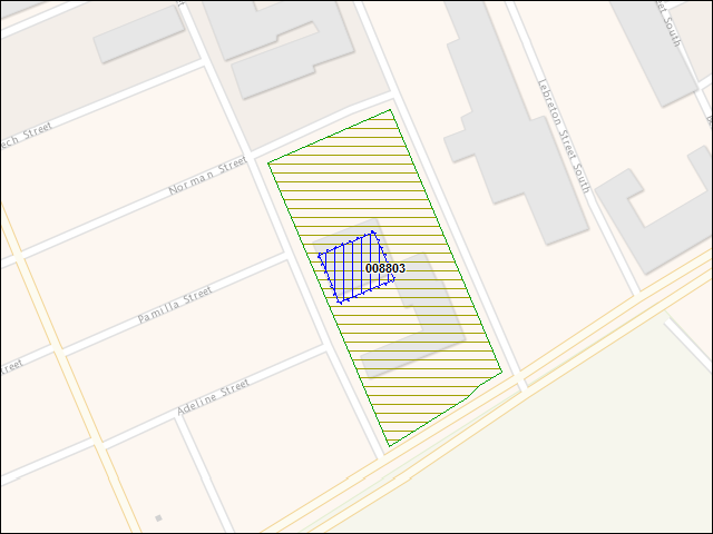 Une carte de la zone qui entoure immédiatement le bâtiment numéro 008803