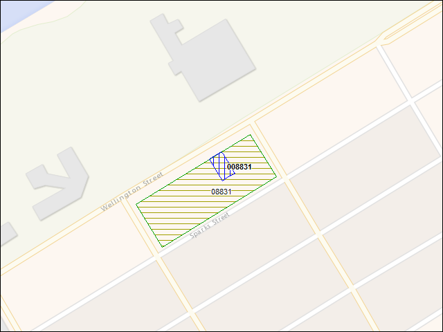 Une carte de la zone qui entoure immédiatement le bâtiment numéro 008831