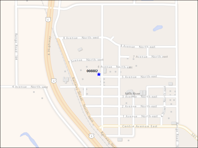 Une carte de la zone qui entoure immédiatement le bâtiment numéro 008882