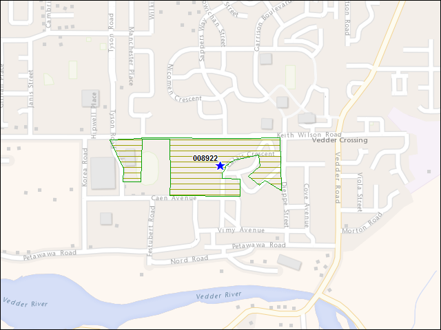 Une carte de la zone qui entoure immédiatement le bâtiment numéro 008922