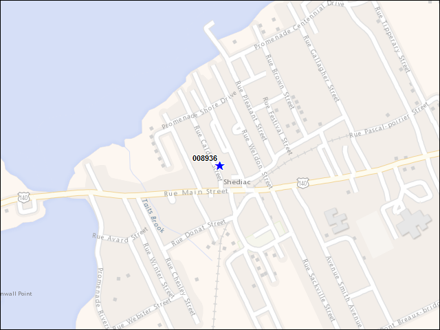 Une carte de la zone qui entoure immédiatement le bâtiment numéro 008936