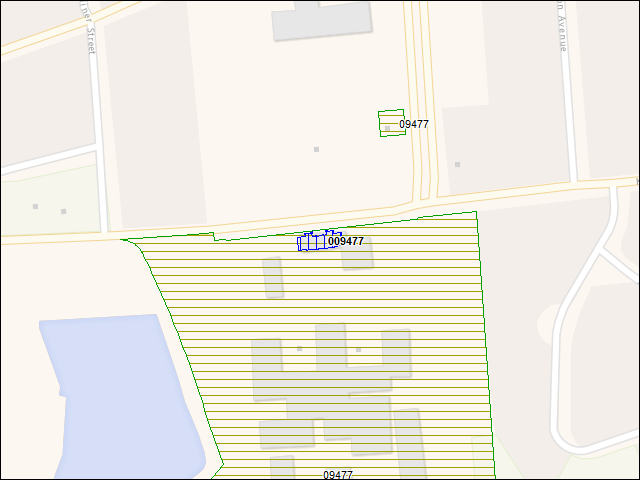 Une carte de la zone qui entoure immédiatement le bâtiment numéro 009477