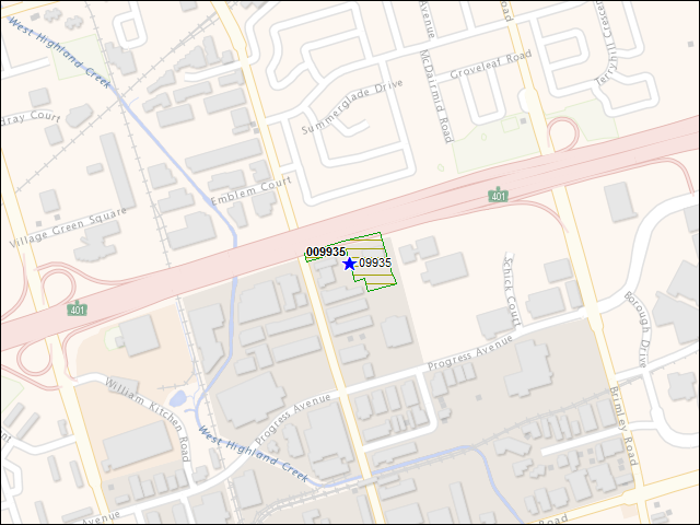 Une carte de la zone qui entoure immédiatement le bâtiment numéro 009935