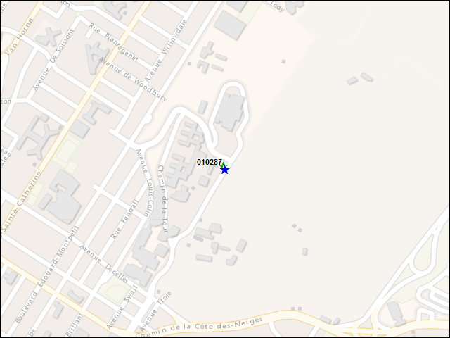 Une carte de la zone qui entoure immédiatement le bâtiment numéro 010287