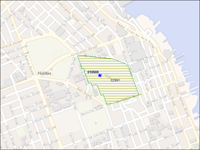 A map of the area immediately surrounding building number 010608