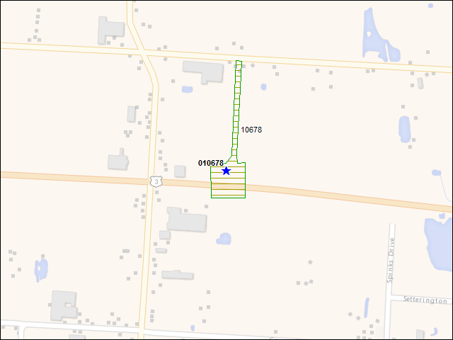 Une carte de la zone qui entoure immédiatement le bâtiment numéro 010678
