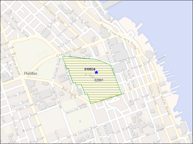 A map of the area immediately surrounding building number 010934