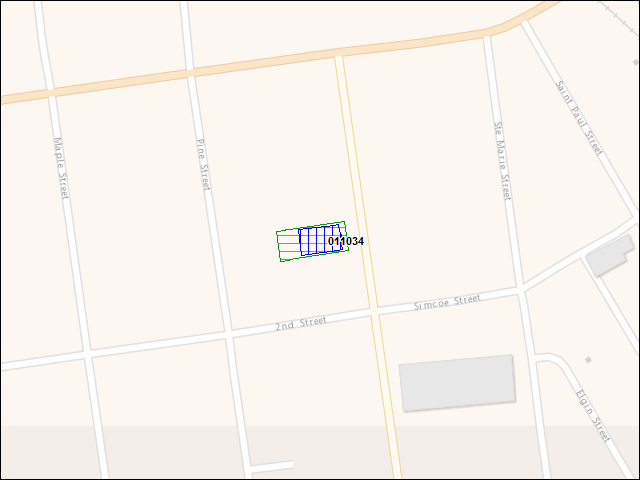 Une carte de la zone qui entoure immédiatement le bâtiment numéro 011034