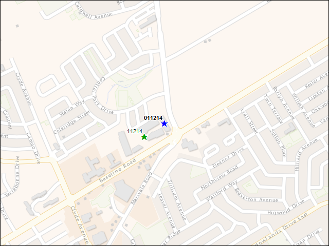 Une carte de la zone qui entoure immédiatement le bâtiment numéro 011214