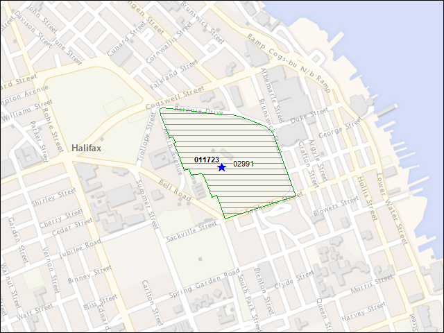A map of the area immediately surrounding building number 011723