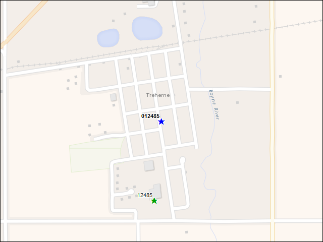 Une carte de la zone qui entoure immédiatement le bâtiment numéro 012485