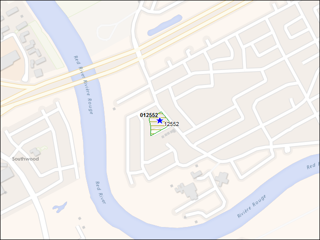 Une carte de la zone qui entoure immédiatement le bâtiment numéro 012552