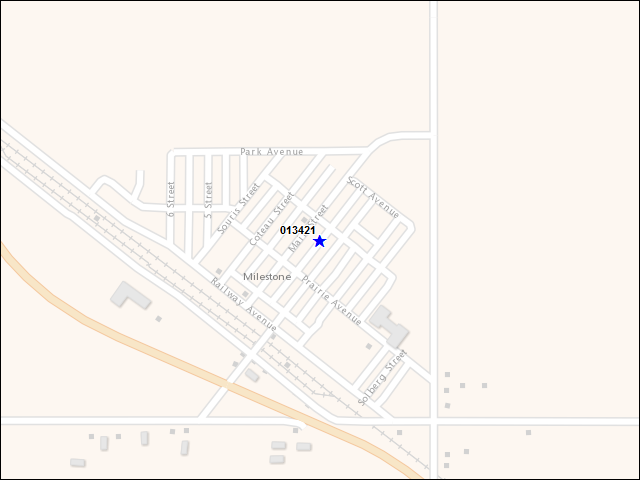 A map of the area immediately surrounding building number 013421