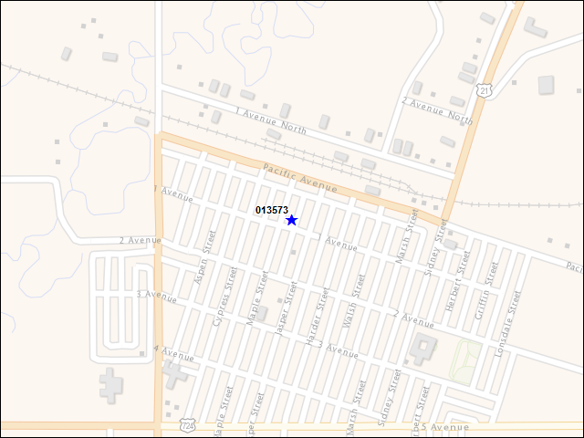 A map of the area immediately surrounding building number 013573