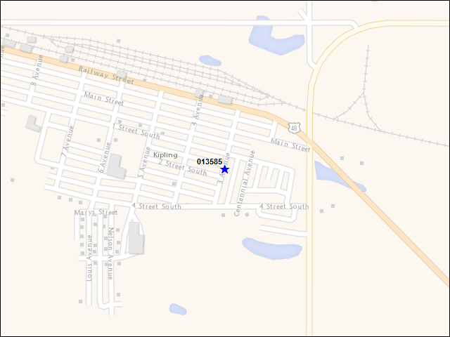 Une carte de la zone qui entoure immédiatement le bâtiment numéro 013585