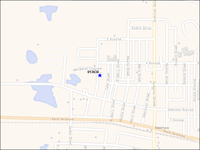 Une carte de la zone qui entoure immédiatement le bâtiment numéro 013638