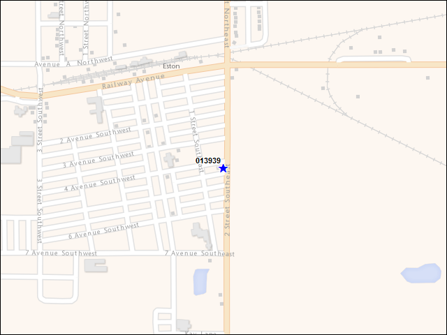 A map of the area immediately surrounding building number 013939