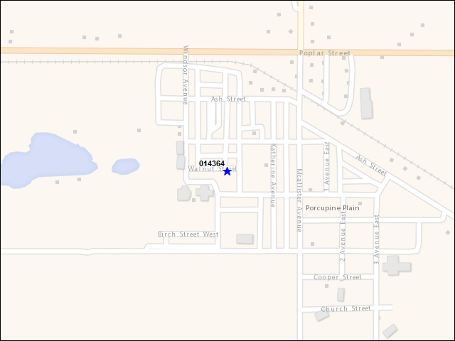 Une carte de la zone qui entoure immédiatement le bâtiment numéro 014364
