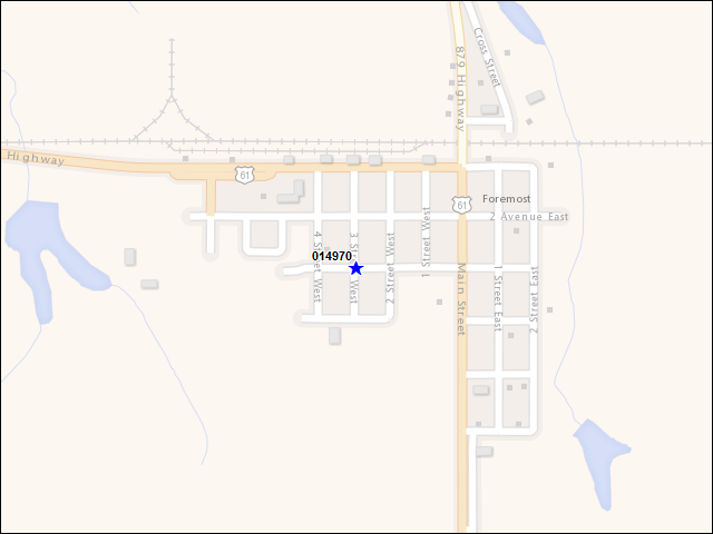 Une carte de la zone qui entoure immédiatement le bâtiment numéro 014970