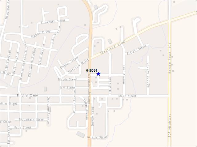 A map of the area immediately surrounding building number 015384