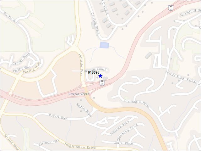 Une carte de la zone qui entoure immédiatement le bâtiment numéro 018595