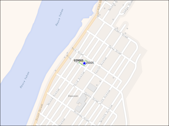 Une carte de la zone qui entoure immédiatement le bâtiment numéro 020005
