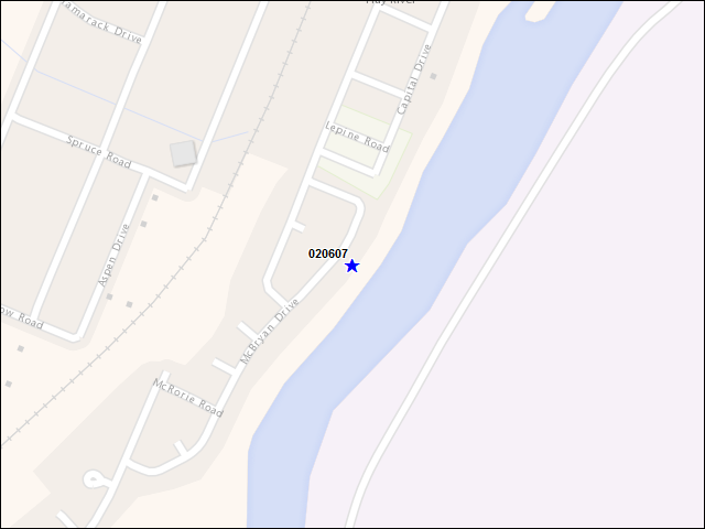 A map of the area immediately surrounding building number 020607