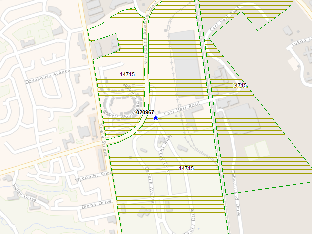 A map of the area immediately surrounding building number 020967