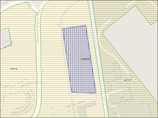 A map of the area immediately surrounding building number 020970