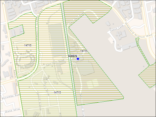 A map of the area immediately surrounding building number 020976