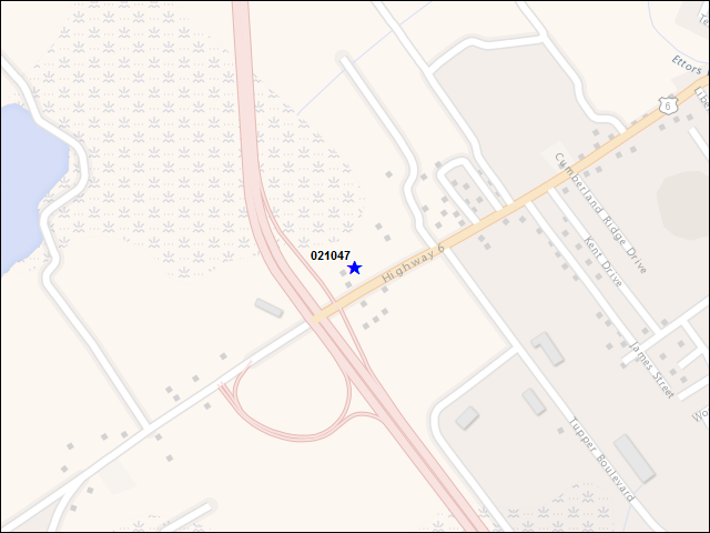 A map of the area immediately surrounding building number 021047