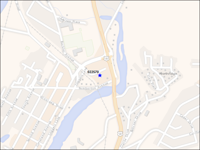 Une carte de la zone qui entoure immédiatement le bâtiment numéro 022570