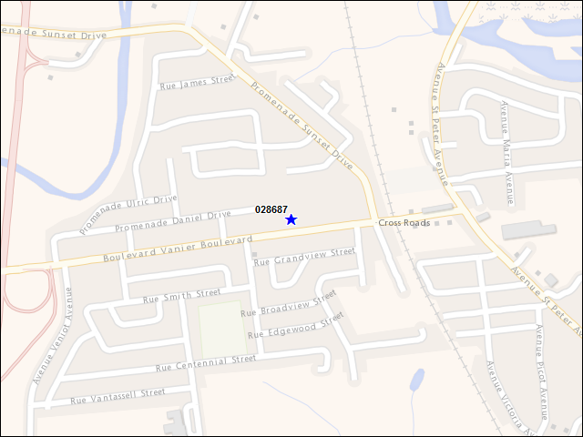 Une carte de la zone qui entoure immédiatement le bâtiment numéro 028687