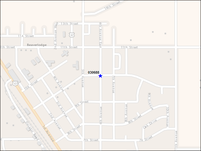 Une carte de la zone qui entoure immédiatement le bâtiment numéro 030688