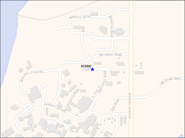 A map of the area immediately surrounding building number 033442