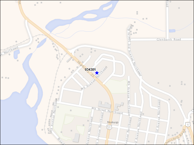 Une carte de la zone qui entoure immédiatement le bâtiment numéro 034381