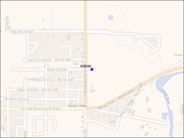 A map of the area immediately surrounding building number 036024