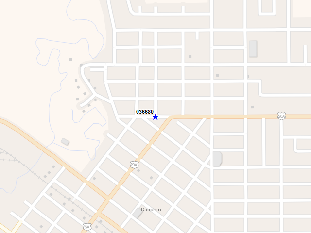 Une carte de la zone qui entoure immédiatement le bâtiment numéro 036680