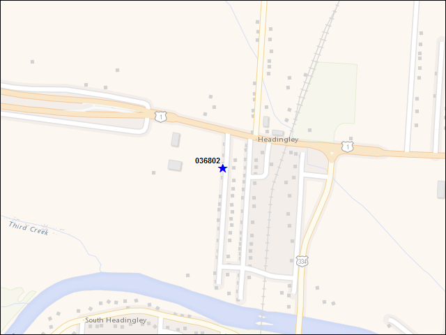 Une carte de la zone qui entoure immédiatement le bâtiment numéro 036802
