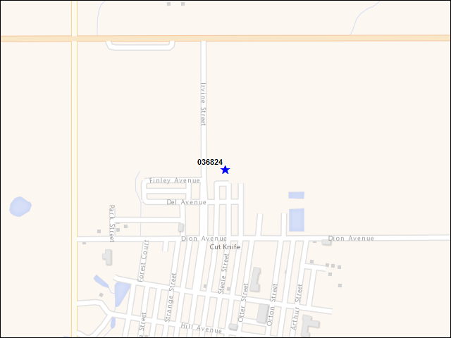 Une carte de la zone qui entoure immédiatement le bâtiment numéro 036824