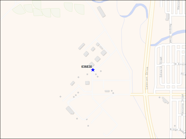 A map of the area immediately surrounding building number 036838