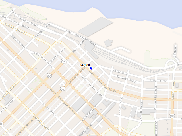 Une carte de la zone qui entoure immédiatement le bâtiment numéro 047060
